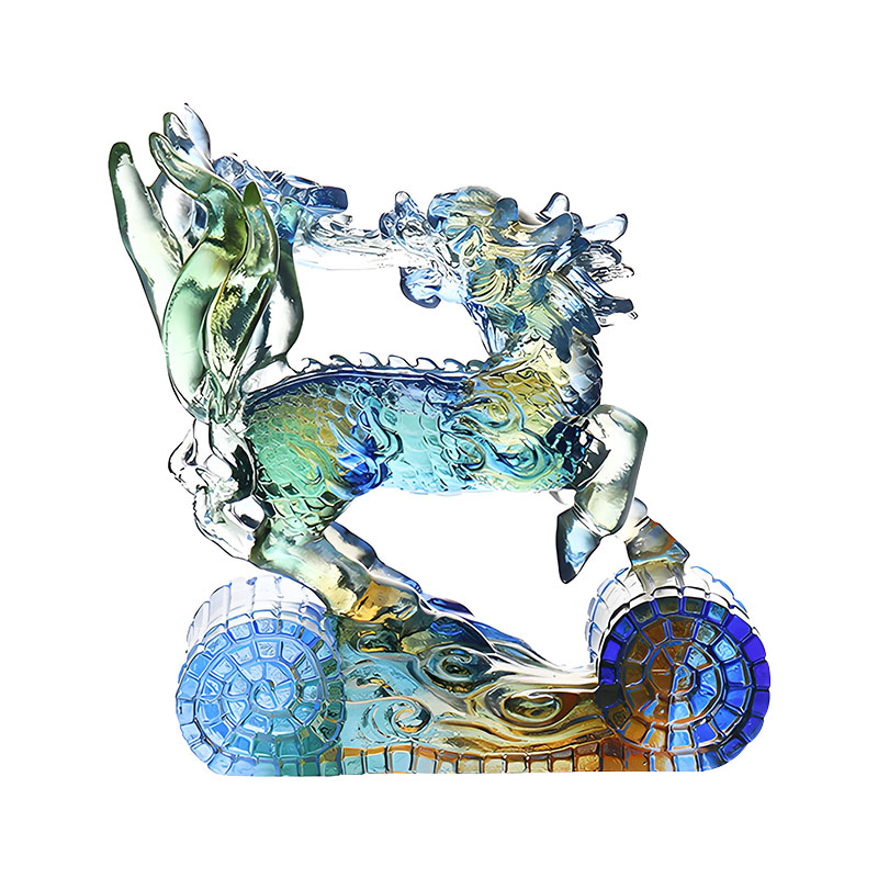 Mądrość Kirin Niebieski Bursztyn Zielony Kolorowy Szklany Kryształowy Ozdoba