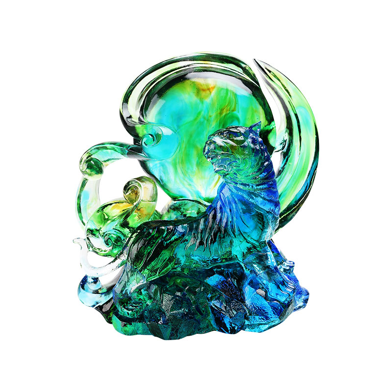 Ozdoby tygrysie z niebiesko-zielonego przezroczystego szkła kryształowego