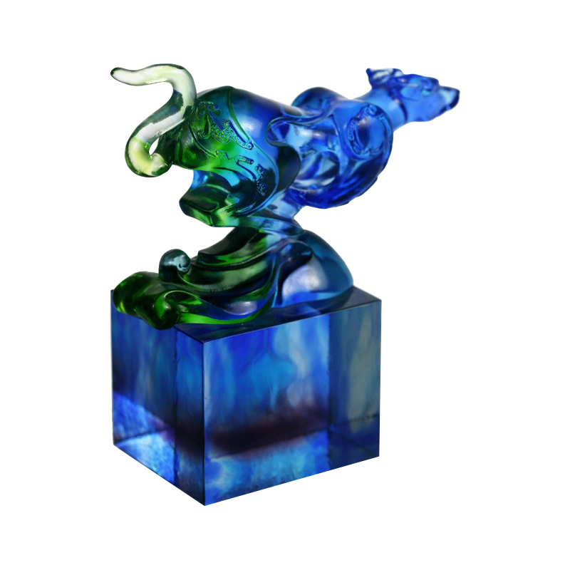 Niebiesko-zielona klasyczna szklana ozdoba z pieczęcią