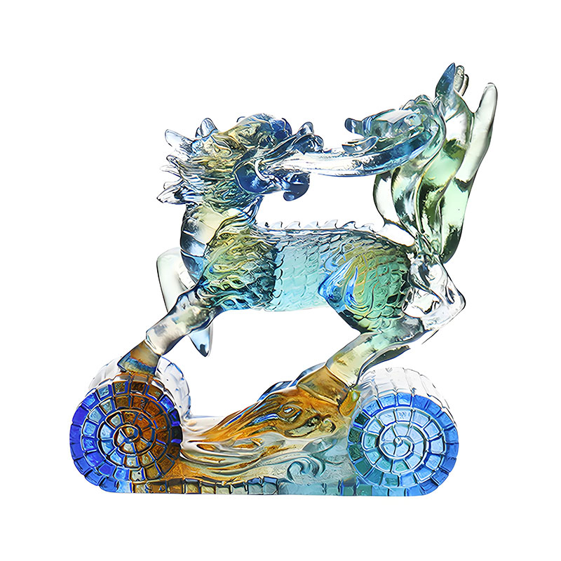 Mądrość Kirin Niebieski Bursztyn Zielony Kolorowy Szklany Kryształowy Ozdoba