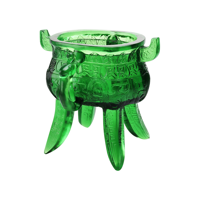 Statyw ze szkła kryształowego w kolorze szmaragdowo-zielonym z uchwytami w kształcie uszu