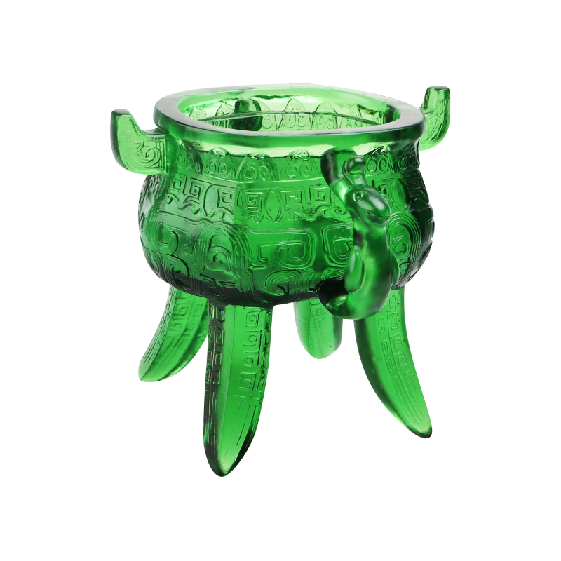 Statyw ze szkła kryształowego w kolorze szmaragdowo-zielonym z uchwytami w kształcie uszu