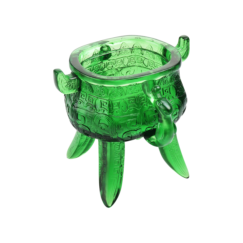 Statyw ze szkła kryształowego w kolorze szmaragdowo-zielonym z uchwytami w kształcie uszu