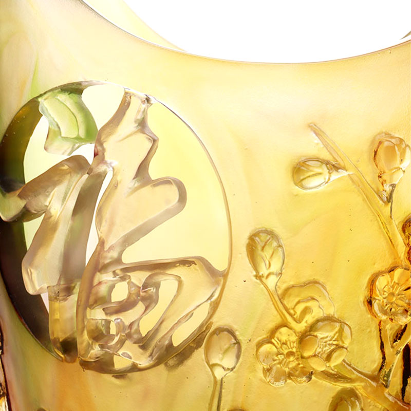 Dekoracje domu Kwiat śliwy Rzeźbiony projekt Wazon ze szkła bursztynowego