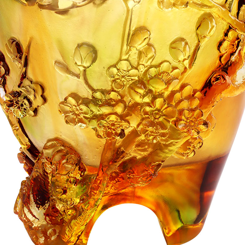 Dekoracje domu Kwiat śliwy Rzeźbiony projekt Wazon ze szkła bursztynowego