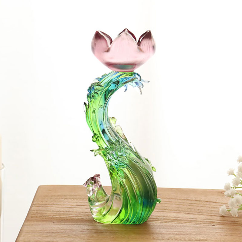 Świecznik ze szkła kryształowego w kształcie lotosu