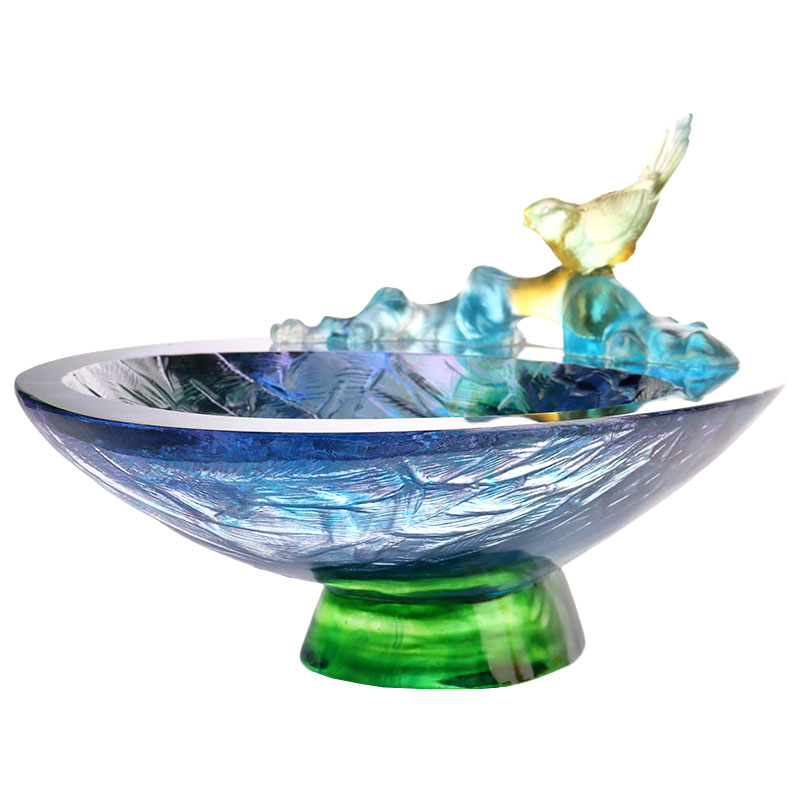 Misa na owoce ze szkła kryształowego z dekoracją w kształcie ptaka