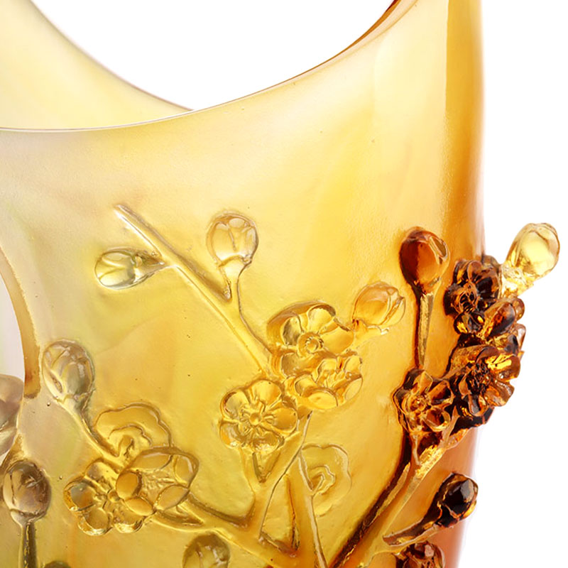 Dekoracje domu Kwiat śliwy Rzeźbiony projekt Wazon ze szkła bursztynowego