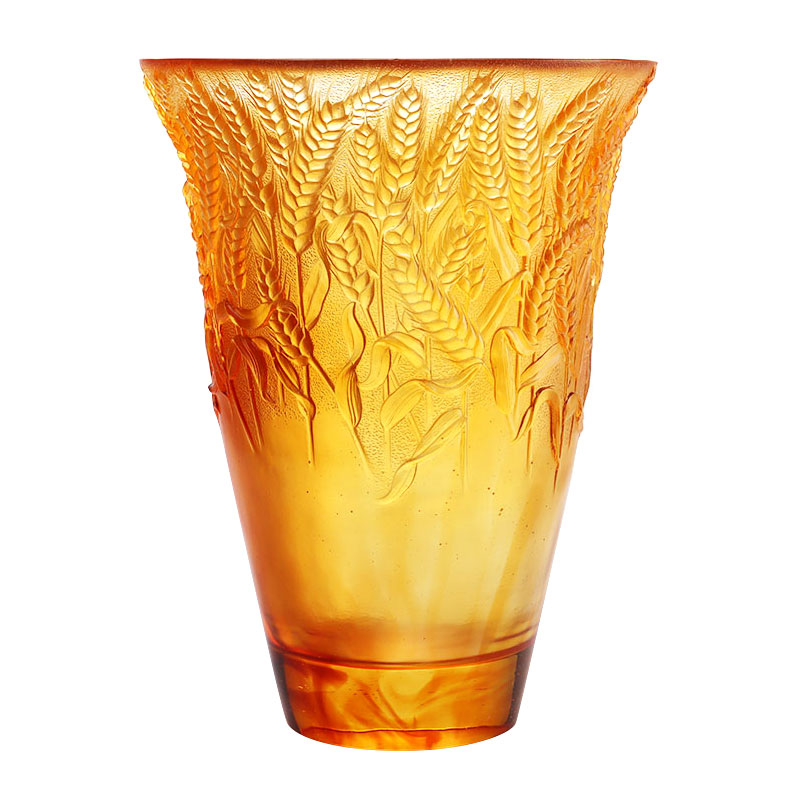 Wazon ze szkła bursztynowego z wytłoczonymi kłosami pszenicy