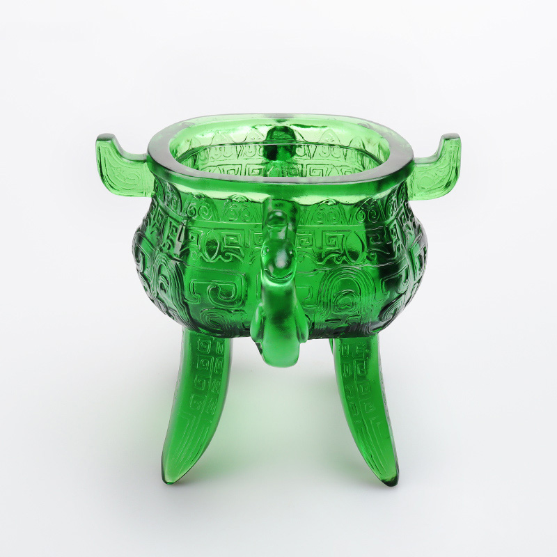 Statyw ze szkła kryształowego w kolorze szmaragdowo-zielonym z uchwytami w kształcie uszu