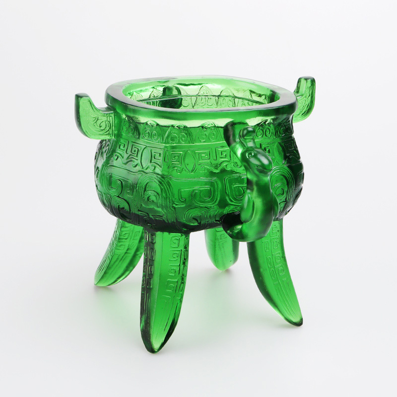 Statyw ze szkła kryształowego w kolorze szmaragdowo-zielonym z uchwytami w kształcie uszu