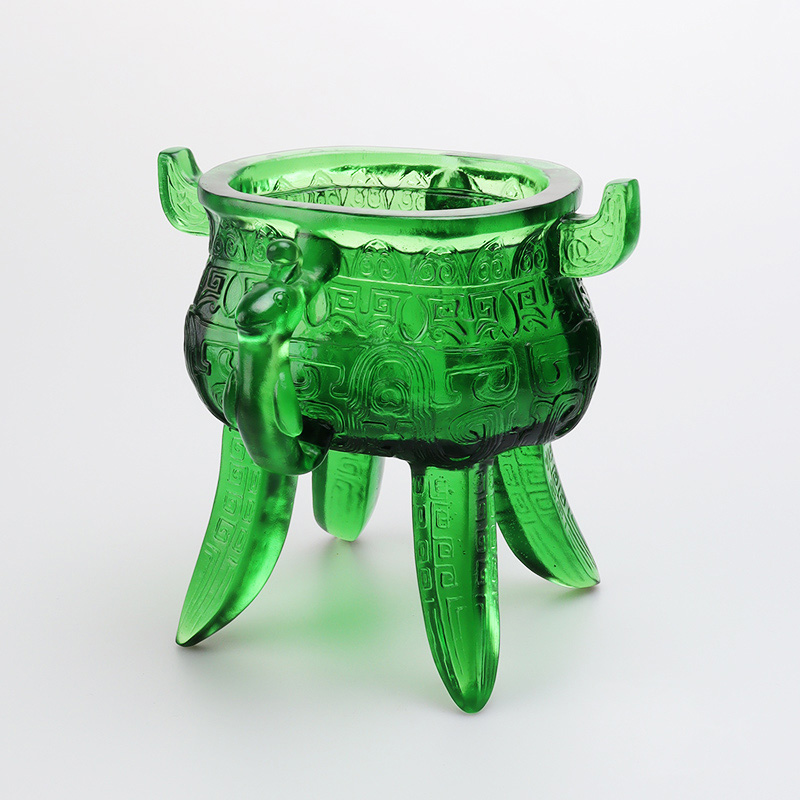 Statyw ze szkła kryształowego w kolorze szmaragdowo-zielonym z uchwytami w kształcie uszu