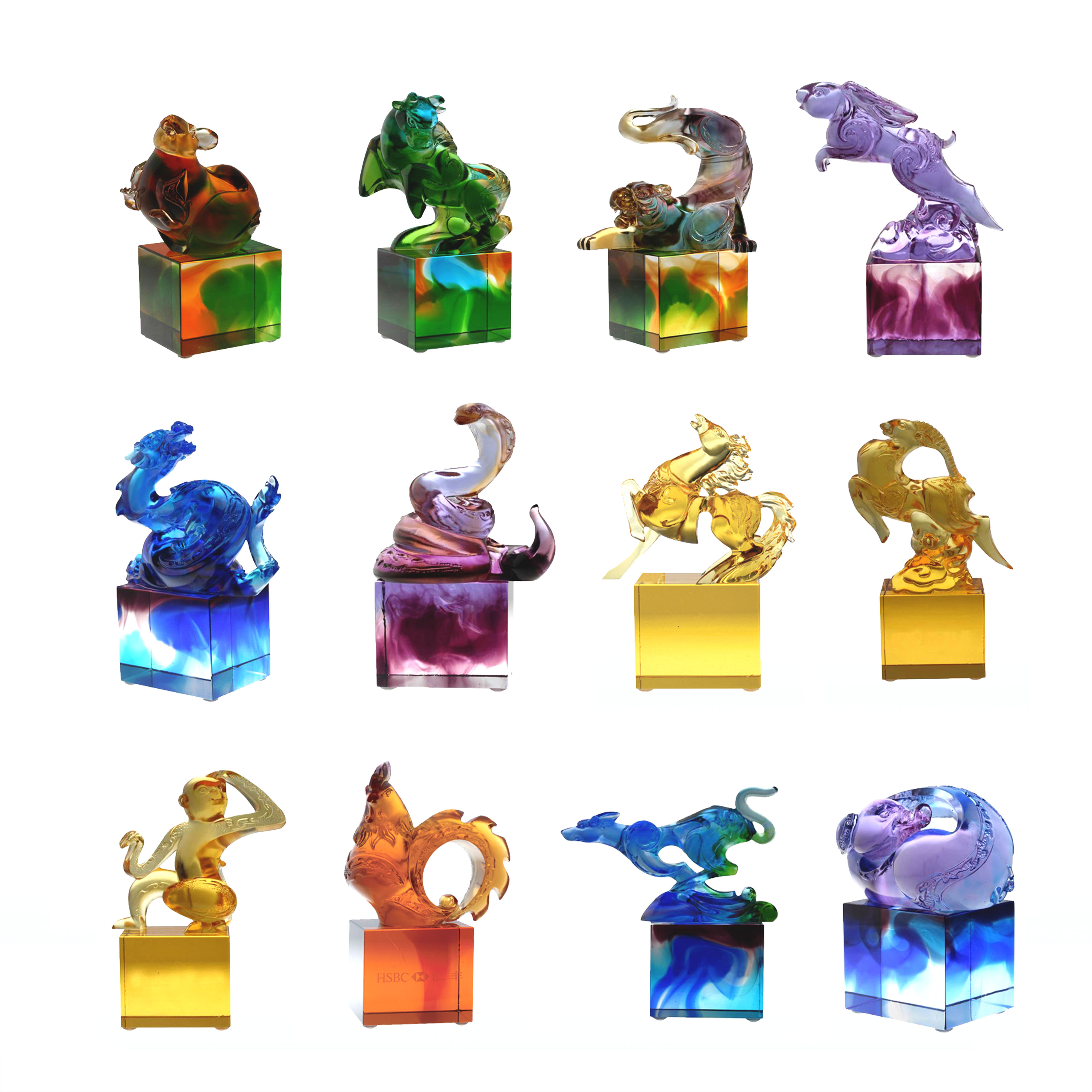 Niebiesko-zielona klasyczna szklana ozdoba z pieczęcią